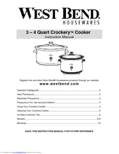 West Bend Quart Crockery 3-4 Quart Crockery Cooker Instruction Manual