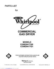 Whirlpool CGM2941TQ1 Parts List