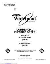 Whirlpool CSP2760TQ1 Parts List