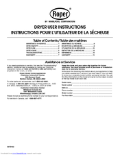 Roper Roper Roper by WHIRLPOOL DRYER User Instructions