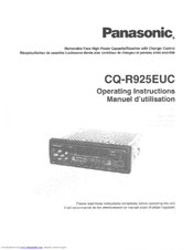 Panasonic CQR925EUC - AUTO RADIO/CASSETTE Operating Instructions Manual