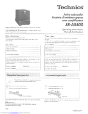 Panasonic SBAS500 - SPKR,ACTIVE SUBWOOFE Operating Manual