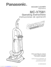 Panasonic MCV7581 - UPRIGHT VACUUM Operating Instructions Manual