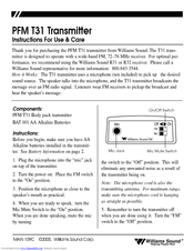 Williams Sound Transmitter PFM T31 Instructions For Use And Care