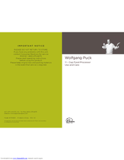 Wolfgang Puck CCFP0010 Cafe collection Use And Care Manual