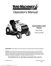 Yard Machines 690 Thru 699 Operator's Manual
