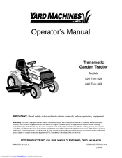 Yard Machines 840 Thru 849 Operator's Manual