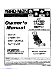 Yard-Man 123-848F401 Owner's Manual