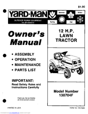 Yard-Man 130704F Owner's Manual