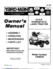 Yard-Man 130824H Owner's Manual