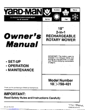 Yard-Man 18-798-401 Owner's Manual