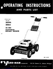 Yard-Man 2210-0 Operating Instructions And Parts List Manual