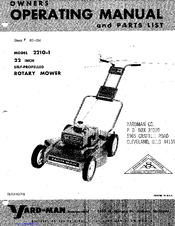 Yard-Man 2210-1 Owners Operating Manual And Parts List