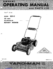 Yard-Man 2210-2 Owners Operating Manual And Parts List