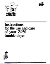 Zanussi Z930 Instructions For The Use And Care