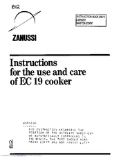 Zanussi EC19 Instructions For The Use And Care