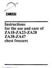 Zanussi ZA18 Instructions For The Use And Care
