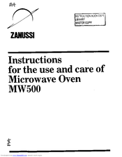 Zanussi MW500 Use And Care Instructions Manual