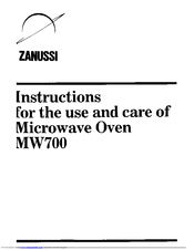 Zanussi MW700 Use And Care Instructions Manual