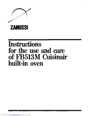 Zanussi Cuisinair FB513M Instructions For Use And Care Manual