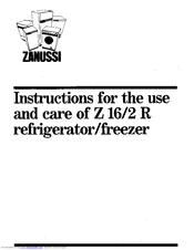 Zanussi Z 16/2 R Instructions For Use And Care Manual