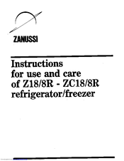 Zanussi Z18/8R Instructions For Use And Care Manual