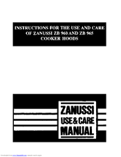 Zanussi ZBW965 Instructions For Use And Care Manual