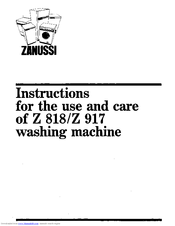 Zanussi Z 818 Instructions For Use And Care Manual