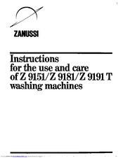 Zanussi Z 9181 Instructions For Use And Care Manual