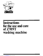 Zanussi Z919T Instructions For The Use And Care