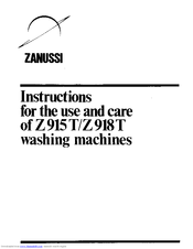 Zanussi Z918T Instructions For The Use And Care