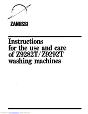 Zanussi Z9292T Instructions For The Use And Care
