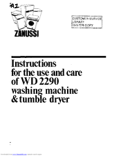 Zanussi WD 2290 Instructions For Use And Care Manual