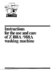 Zanussi Z188A Instructions For The Use And Care