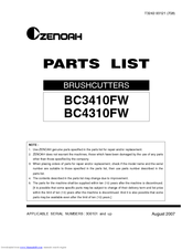 Zenoah BC3410FW Parts List