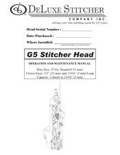 DeLuxe Stitcher G5 Operation And Maintenance Manual