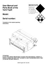 Redexim Verti-Top 1500-2 User Manual And Parts Book