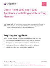 Check Point TE250 Appliances Installing And Removing Appliances Installing And Removing Memorymemory
