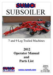 Sumo Subsoiler Operator's Manual And Parts List