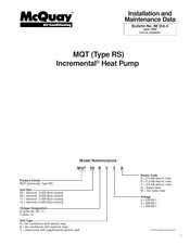 Mcquay Incremental MQT Series Installation And Maintenance Data