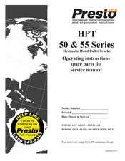 Presto Lifts HPT 55 Series Operating Instructions Manual
