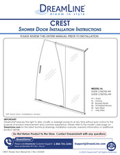 Dreamline CREST SHDR-176076G Series Installation Instructions Manual