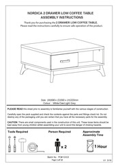 BIG FURNITURE WAREHOUSE NORDICA 2 DRAWER LOW COFFEE TABLE Assembly Instructions Manual