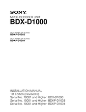 Sony BDKP-D1003 Installation Manual