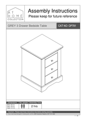 Jd Williams AT HOME GREY 3 Drawer Bedside Table OP781 Assembly Instructions Manual