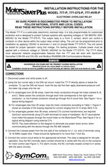 SymCom MotorSaver Plus 777-P Series Installation Instructions Manual