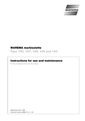 Warema 100 Instructions For Use And Maintenance Manual