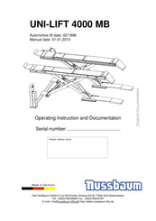 Nussbaum UNI-LIFT 4000 MB Operating Instructions Manual
