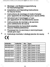 Weka Holzbau SHG Classic BioAktiv 37.462.12 Installation And Operating Instructions Manual