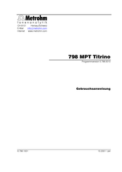Metrohm 798 MPT Titrino Instructions For Use Manual